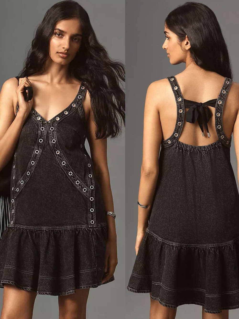 Anthropologie Pilcro Sleeveless V-Neck Studded Denim Mini Dress Size XS